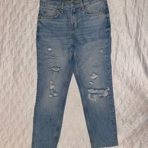 Zara’s light blue ripped jeans